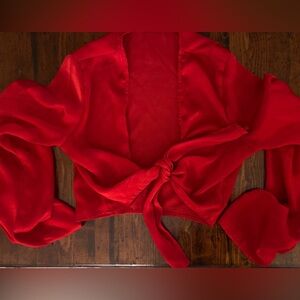 Vibrant Red Tie-Front Blouse